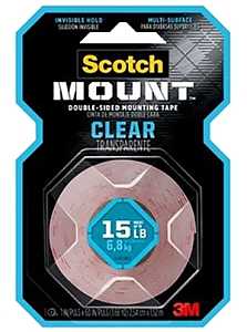 Scotch-Mount 410H-DC Mounting Tape, 1.52 m L, 2.54 cm W, Acrylic Backing, Clear
