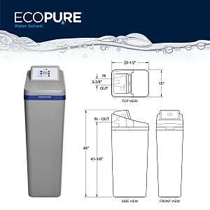 Ecopure EPHS Water Softener and Filter, 100 Grain, 16-1/2 in W, 48 in H, 19-3/4 in D