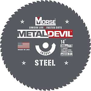 Morse Metal Devil 102841 Circular Saw Blade, 14 in Dia, 1 in Arbor, 66-Teeth, Applicable Materials: Iron, Steel