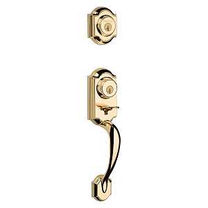 Kwikset 95530-017 Combination Lockset, Polished Brass, Knob Interior Handle, 2 Grade, Re-Key Technology: SmartKey