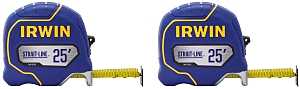Irwin Strait-Line IWHT39396S Tape Measure, Double-Sided Blade, 25 ft L Blade, 1-1/4 in W Blade, 2/PK