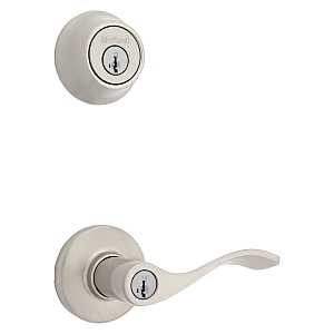 Kwikset 96900-420 Deadbolt Security Set, Keyed Entry Lock, Lever Handle, Balboa Design, Satin Nickel, Turn Piece, Zinc