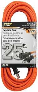 PowerZone OR481625 Outdoor Extension Cord, 16 AWG Wire, 25 ft L, Orange Sheath