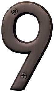 Hy-Ko BR-42OWB, Prestige Series BR-42OWB/9 House Number, Character: 9, 4 in H Character, Solid Brass