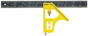 STANLEY 46-123 Combination Square, 12 in L Blade, 1/8 in, 1/16 in Graduation, Steel Blade