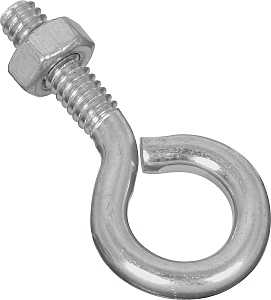 National Hardware N221-085 Eye Bolt, 1/4-20 Thread, Coarse Thread, 0.87 in L Thread, 0.56 in ID Dia Eye, 1.02 in L Shank
