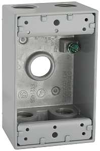 Hubbell 5322-0 Weatherproof Box, 18.3 cu-in, 5-Outlet, 1-Gang, Powder-Coated, Aluminum, Gray