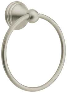 Moen Preston Series DN8486BN Towel Ring, 6-1/4 in Dia Ring, 22 lb, Brass/Zinc, Brushed Nickel, Screw
