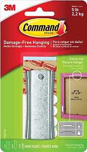 Command 17047ES Picture Hanger, 5 lb, Metal, Silver