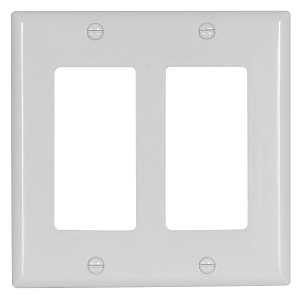 Eaton 2152W-BOX Wallplate, 4-1/2 in L, 4.56 in W, 2-Gang, Thermoset Plastic, White, High-Gloss