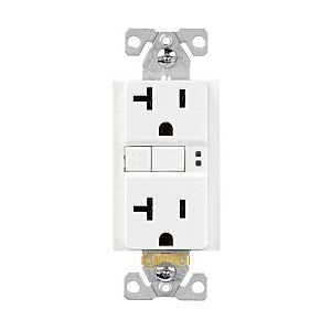 Eaton TRGF20W Tamper-Resistant Self-Test GFCI Receptacle, 125 V, 20 A, NEMA: NEMA 5-20R, Back, Side Wiring, White