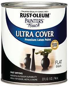 Rust-Oleum 1976502 Enamel Paint, Water Base, Flat Sheen, Black, 1 qt, Can, 120 sq-ft Coverage Area