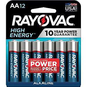 Rayovac 815-12K Battery, AA Battery, Alkaline, Rechargeable: No, 12/PK