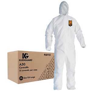 KleenGuard A30 46115 Coveralls, 2XL, Polypropylene, White