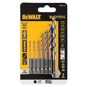 DEWALT DWAH1107 Drill Bit Set, Impact Ready, 7-Pieces, High Speed Steel, Black/Gold