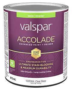 Accolade 029.1012004.005 Interior Paint and Primer, Acrylic, Satin, Clear, 1 qt, 37 sq-m Coverage Area