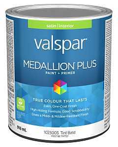 Medallion Plus 029.1023003.005 Interior Paint and Primer, Acrylic, Satin, Tint Base, 1 qt, 37 sq-m Coverage Area