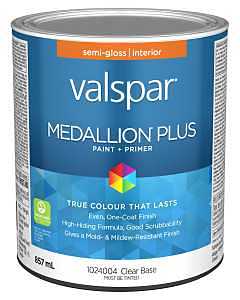Medallion Plus 029.1024004.005 Interior Paint and Primer, Acrylic, Semi-Gloss, Clear, 1 qt, 37 sq-m Coverage Area