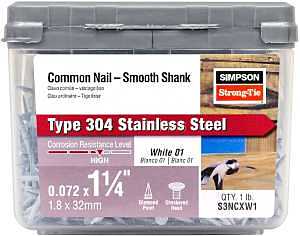 Simpson Strong-Tie S3NCXW1 Trim Nail, 3D, 1-1/4 in L, Stainless Steel