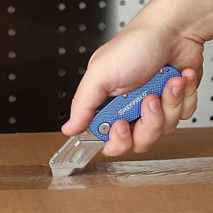 Sheffield 12514 Utility Knife, 3-Blade, Textured Grip Handle, Blue Handle