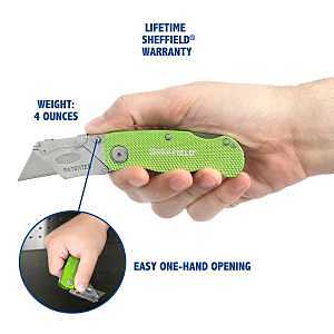 Sheffield 12615 Utility Knife, 1-Blade, Hi-Viz Green Handle