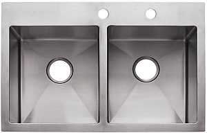 Franke Vector Series HF3322-2 Kitchen Sink, 22 in OAW, 9 in OAH, 33 in OAD, Stainless Steel, Polished Satin, Top
