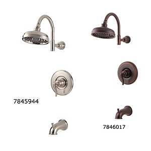 Pfister Ashfield Series 808YP0U Tub and Shower Faucet, Raincan Showerhead, 2.5 gpm Showerhead, 1 Spray Settings