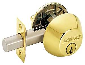 Schlage B60N605 Deadbolt, 1 Grade, SC1 Key, Bright Brass, 2-3/8, 2-3/4 in Backset, C Keyway