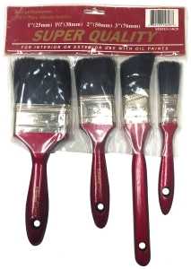 Chidaca 14628 Paint Brush Set, Includes: (1) 1 in, (1) 2 in, (1) 3 in Flat Brushes, (1) 1-1/2 in Angular Brush