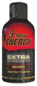 5-hour ENERGY 718128 Sugar-Free Energy Drink, Liquid, Berry Flavor, 2 oz Bottle