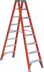 Louisville FM1508 Twin Front Ladder, 8 ft H, Type IA Duty Rating, Fiberglass, 300 lb