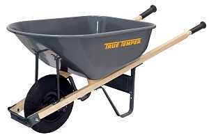 True Temper R6FF25 Wheelbarrow, 6 cu-ft Volume, Steel, 1-Wheel, 16 in Dia x 4 in W Wheel