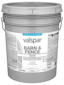 Valspar 018.3125-70.008 Barn & Fence Paint, White, 5 gal, Pail, 400 sq-ft/gal Coverage Area