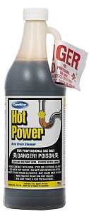 ComStar Hot Power 30-135 Drain Cleaner, Liquid, Amber, Sharp, 1 qt Bottle