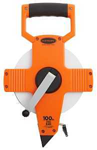 Keson NR18100 Tape Measure, 100 ft L Blade, 3/8 in W Blade, Steel Blade, ABS Case, Gray Case