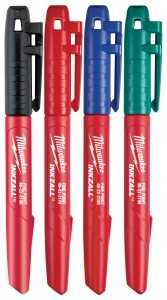 Milwaukee INKZALL Series 48-22-3106 Jobsite Marker Set, 1 mm Tip, Black/Blue/Green/Red, 5-1/2 in L