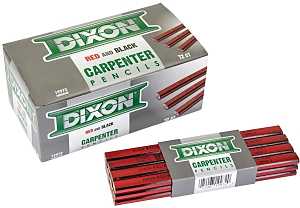Dixon Ticonderoga 19972 Carpenter Pencil, Black/Red, 7 in L, Wood Barrel, Red Barrel