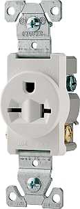 Eaton 1876W-BOX Single Receptacle, 2-Pole, 250 V, 20 A, Side Wiring, NEMA: NEMA 6-20R, White