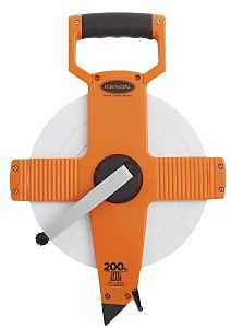 Keson NR18200 Tape Measure, 200 ft L Blade, 3/8 in W Blade, Steel Blade, ABS Case, Gray Case