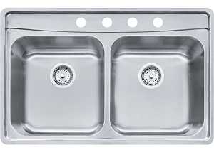 Franke Evolution Series EVDCG904-18 Kitchen Sink, 4-Faucet Hole, 22-1/2 in OAW, 33-1/2 in OAD, 9 in OAH, 2-Bowl