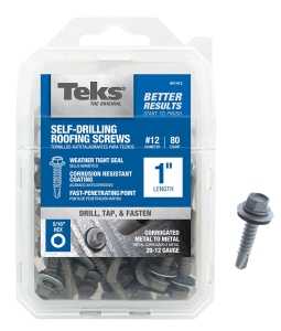 Teks 21412 Roofing Screw, #12 Thread, Coarse Thread, Hex Drive, Drill Point, Steel, Zinc, 80 PK