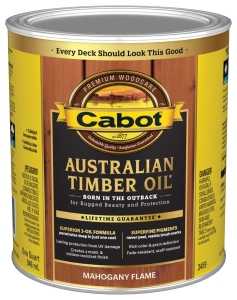 Cabot 140.0003459.005 Australian Timber Oil, Mahogany Flame, Liquid, 1 qt Can