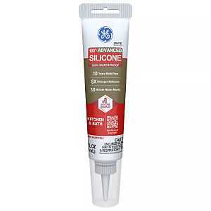 GE Advanced Silicone 2 2812566 Kitchen & Bath Sealant, White, 24 hr Curing, 2.8 fl-oz Squeeze Tube
