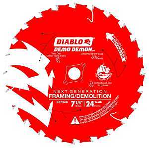 Diablo D0724DA Circular Saw Blade, 7-1/4 in Dia, 5/8 in Arbor, 24-Teeth, Carbide Cutting Edge, 10,000 rpm