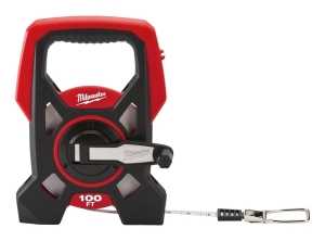 Milwaukee 48-22-5201 Long Tape, 100 ft L Blade, 1/2 in W Blade, Steel Blade, Black/Red