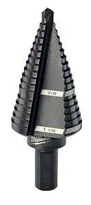 Milwaukee 48-89-9209 Step Drill Bit, 7/8 to 1-1/8 in Dia, 2-61/64 in OAL, 2-Flute, 3/8 in Dia Shank, Flat Shank