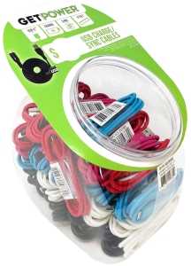 GetPower CWP-USBBOWLUSBC Braided USB Charge/Sync Cable, Assorted Sheath, 3 ft L
