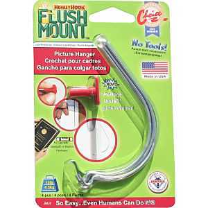 Monkey Hook Flush Mount TMH-444 Picture Hanger, 10 lb, Spring Steel, Galvanized, Silver, Flush