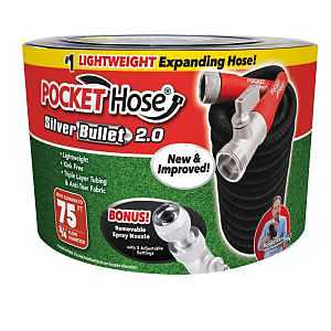 POCKET hose Silver Bullet 13489-12 Expanding Garden Hose, 3/4 in, 75 ft L, Plastic, Black