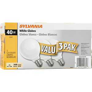 Sylvania 15882 Incandescent Lamp, 3.125 in Dia x 4.44 in L Dimensions, 40 W, G25 Lamp, Medium Lamp Base, 260 Lumens